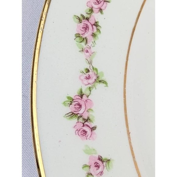 Pretty Antique Porcelain Plate with Pink Roses and Gold Trim Border Johnson Bros - Picture 2 of 8